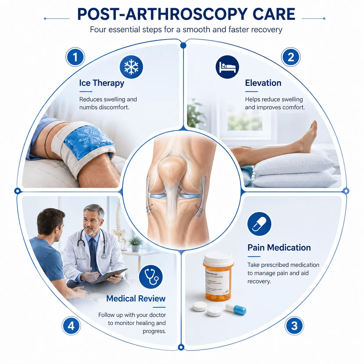 Medical illustration of a knee joint being injected to treat cartilage, with the needle aimed at the inner cartilage area.